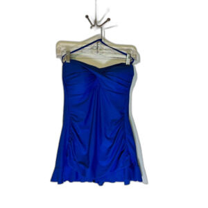 Kenneth Cole Reaction Beachy Royal Blue Tropical Halter Retroglam Swim Dress 8